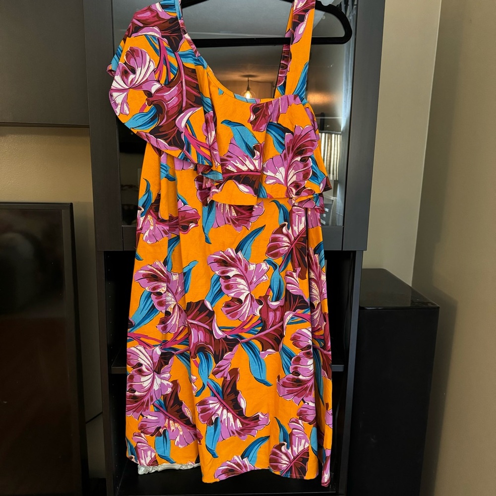 ASOS One Shoulder Ruffle Bright Tropical Sundress 18 - Picture 5 of 6
